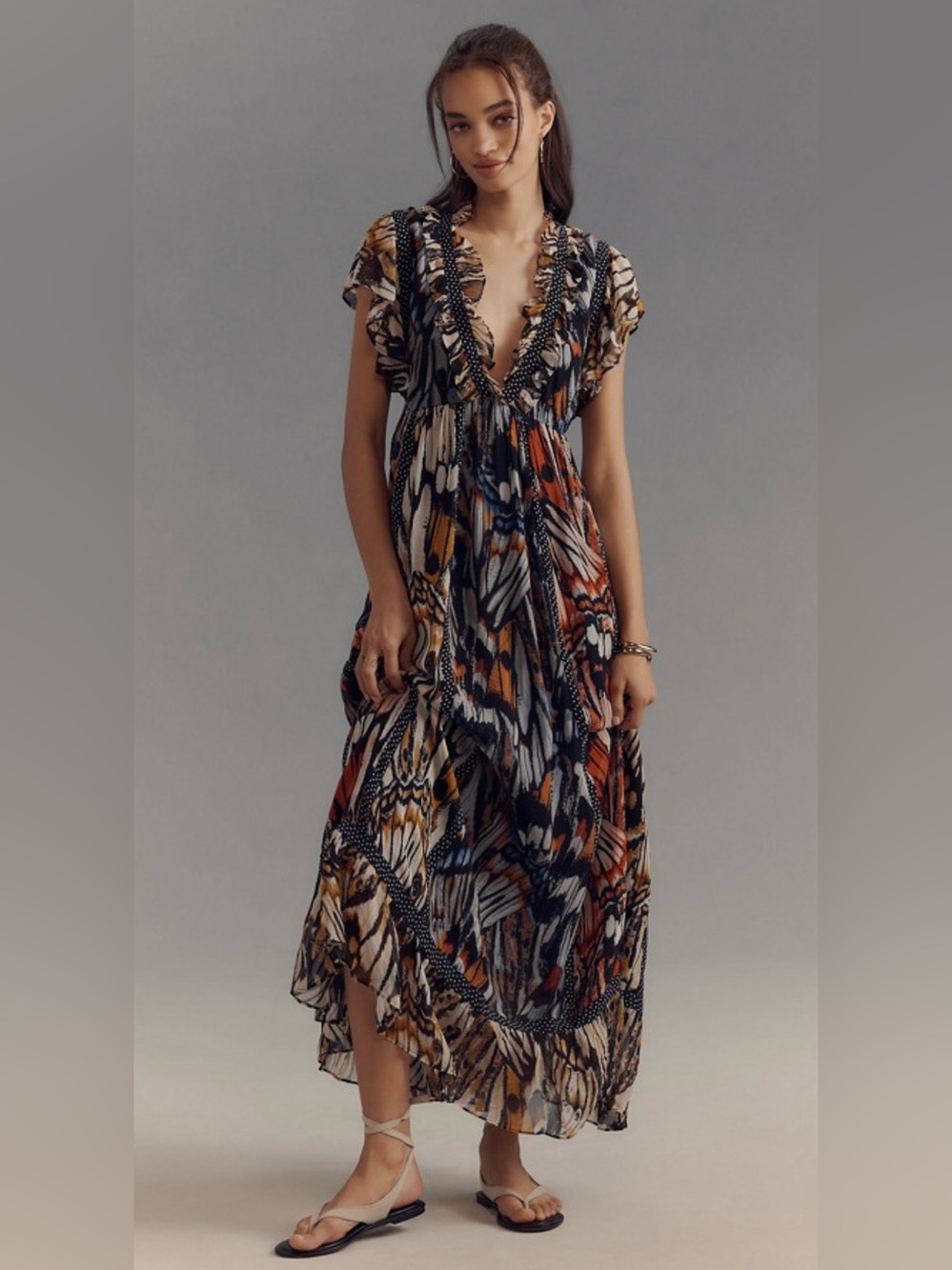 MAEVE Anthropologie Large Butterfly Print Maxi Dress Orig $228 Excellent Cond